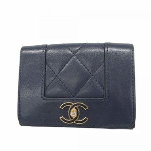 CHANEL Blue Lambskin Leather Wallet